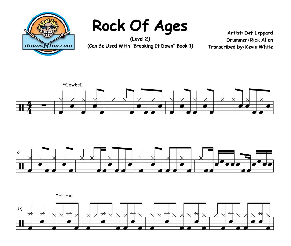 Def Leppard, Rock of Ages Drum Transcription Level 2